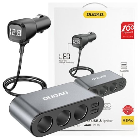 DUDAO BILOPLADER 2XUSB/3X CIGARET LÆNTER STIK SPLITTER SORT