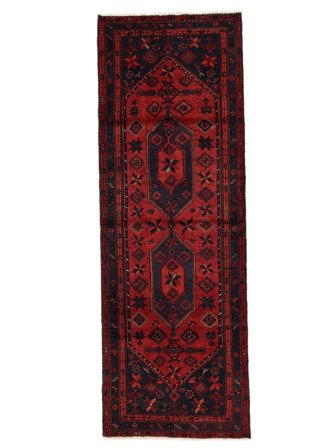 Hamadan Rug Hand Knotted 102X296 Runner Black/Dark Red Persia