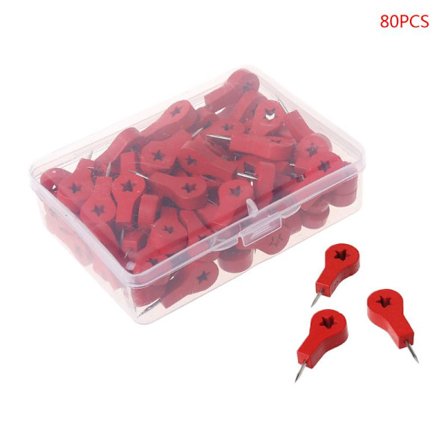 80 stk. kartnåler, tegnestifter i tre for fotovegg, korktavle