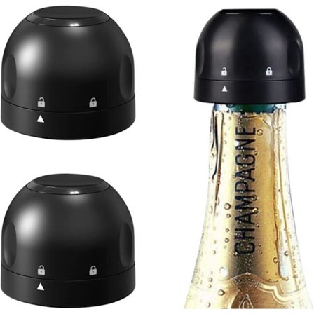 Uudelleenkäytettävä kuohuviinipullon tulppa 2 kpl Musta samppanjapullon tulppa Cha