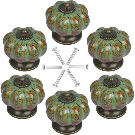 6 stk. Keramiske Dørknotter, 40mm Gresskar Skuffeknotter, Glasert Farge Vintage Skaphåndtak og Knotter, Leopard Messing Skap Knotter Med Skruer For 