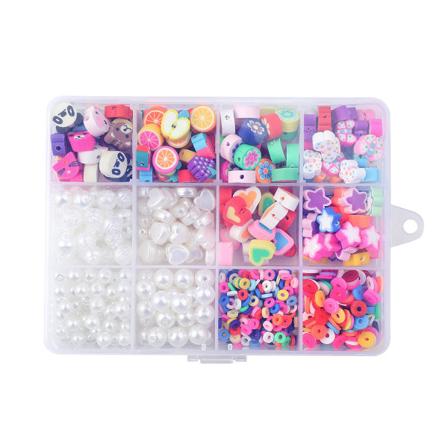 DIY-sæt med bløde keramikperler, en saks, en transparent tråd, 2 ruller