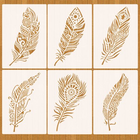 6 kpl Mandala-sulkašablooneja maalaamiseen puulle (26x17,8 cm)