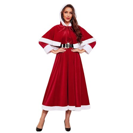 Julekjoler til kvinder Santa kostume med aftagelig hættekappe og bælte julefrokost outfit