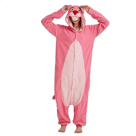 Aikuisten yhden kappaleen pyjama, Animal Kigurumi Onesie miehille naisille Koko vartalon pyjama Piirretty Pink Panther Pyjama Cosplay-asu W