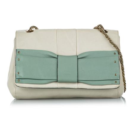 Chloé Pre-owned, June Bow Flap Shoulder Bag Leather Calf Grijs, Dames, Maat:ONE Size