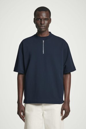 COS Men's Half-Zip Cotton T-Shirt in Blue