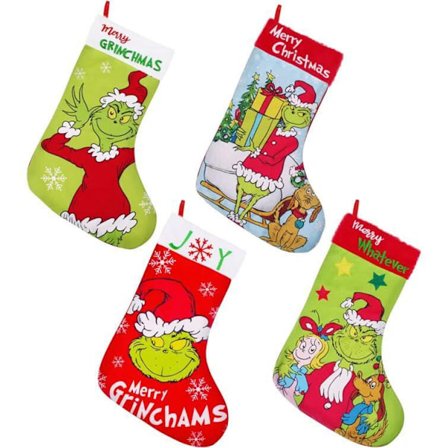 Grinch Jule Strømper Sett med 4 Grinch Monster Julegavepose Morsom Julepeis Henger for Barn Chri