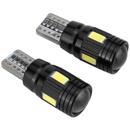 2 stk T10 Canbus LED-pærer til bil 12V feilfri 5730 6Smd W5W 168 194 linse 6000K