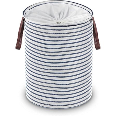 Vasketøjskurv Sammenklappelig Vasketøjskurv med Låg [48cm], Stor Fritstående Vasketøjskurv med Forlængede Håndtag, Vandtæt Lærredsstof til Beskidt Tøj