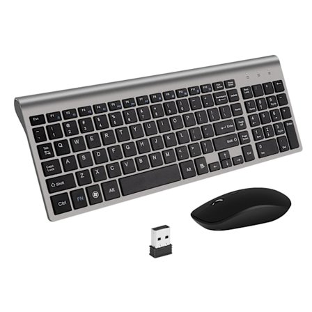 USB Trådløst Tastatur og Mus Combo Ultratynd Støjsvag Desktop Mus og Tastatur til Laptop (Grå)