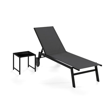 Justerbart udendørs loungestolsæt med bord, grå