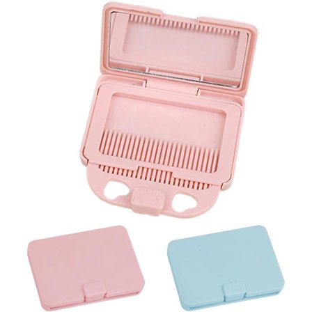 2-delt kam med store tænder - hårkam med spejl - bærbar udendørs spejl kam - bærbar børste kam med spejl (blå + pink)
