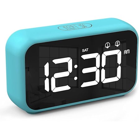 Digital klokke med lur-timer, snooze, batteridrevet og USB-lading med to alarmer