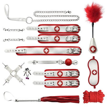 Flörtig Sjuksköterska Bondage Boutique Läder Bondage Set (11 Delar) SM Bondage Vuxenleksaker