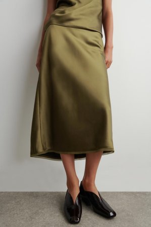 COS Women's Gonna Midi In Raso Con Taglio In Sbieco in Verde
