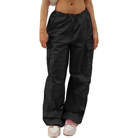 Faldskærmsbukser til kvinder, Cargo Bukser Dame Baggy, Y2K Lav Talje Baggy Bukser med Vide Ben