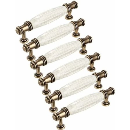 Vintage T-formad knopphandtag för garderobslåda sovrumsmöbler Keramik Zinklegering CC: 128mm / Total längd 150mm Set om 6