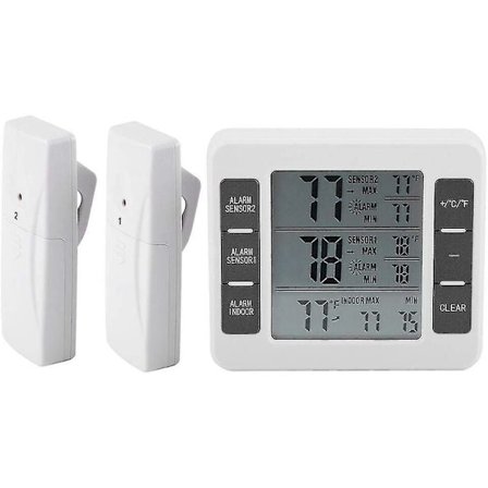 Kyl- och frystermometer Digitalt larm Ljudlarm med trådlös sensor Min/Max-display