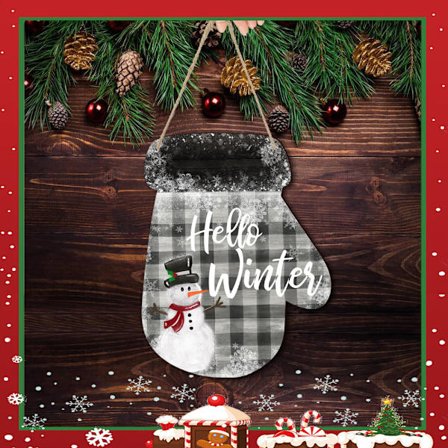 #Snømann Henge Skilt Trehansker - Liten, Julehjemmedekor, W#