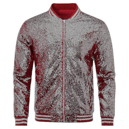 Paljetter For Menn Casual Jakke Party Bomber Glidelås