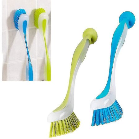 2 stk. oppvaskbørster med langt håndtak og mykt grep, oppvaskbørste med sugekopp