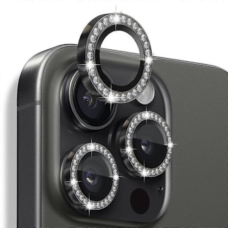 Kompatibel med iPhone 16 Pro / 16 Pro Max Lins Skydd Strass Ring Härdat Glas Lins Film