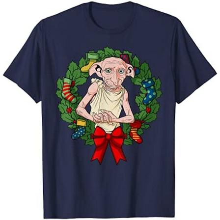 Harry Potter Herr Jul T-shirt i Bomull med Krans 3XL Marinblå Navy Blue 3XL