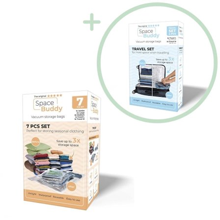 Space Buddy - Vacuum Opbevaringsposer - 7 stk sæt + 4 stk Rejsesæt