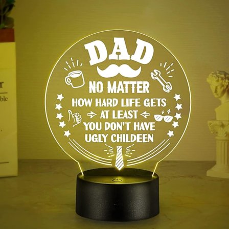 3D Optisk Illusion Natlampe - 7 LED Farveskiftende Lys - Køligt Blødt Lys, Fars Dag Julegave Gave til Far