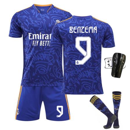 21-22 Real Madrid bortaställ kungligt blå nr 9 Benzema tröja nr 20 Vinicius 10 Modric 8 Kroos No. 9 with socks + protective gear 18#
