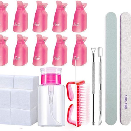 10 st akryl nagelkonstklämma blötlägg av lockklämma, nagelklämmaborttagare, för nagelrengöring ta bort gelpolish 450 st bomull + 150 ml pulverpressad 