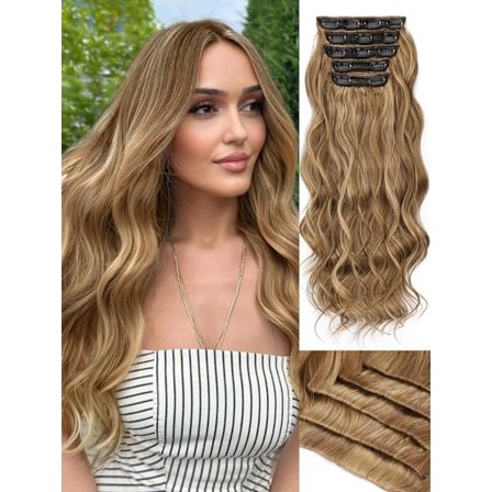 Hår Extensions Løft Issen 20 Tommer Syntetisk 5 Stk. Clip-in Hår Extensions til Kvinder Honningblond Blandet Lys Brun