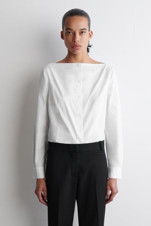 COS Women's Boat-Neck Cotton Shirt in White