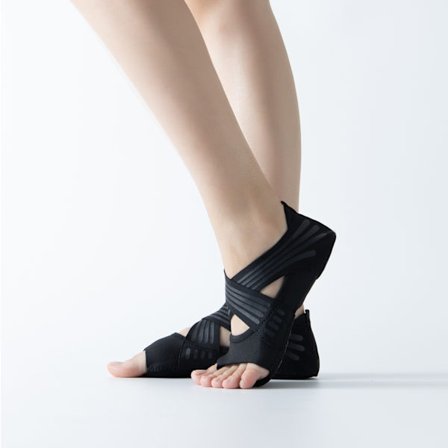 Yoga Sokker Åben Tå Skridsikre Greb og Stropper til Pilates, Ballet, Bikram, Dame Fitness - Sort, L