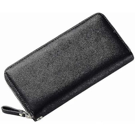 Lommebok i skinn, dame, stor lommebok, dame, med glidelås, gullfargede lommebøker, dame, lang (svart)