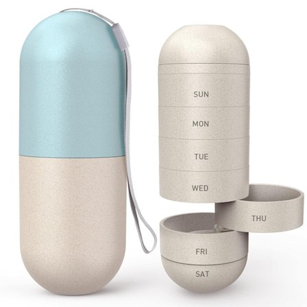 Oppgradert Stor Romslig Kornfiber Fuktsikker Søt Ukentlig Pilleboks BPA-fri Reise Vandring 7 Dagers Pilleboks for Piller, Vitaminer Osv
