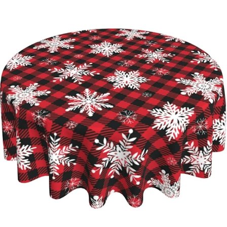 Julrund duk med nisse, snømann og snøfnugg - Dekorativ rød rund duk for hjem, kjøkken, middag, piknik, fest - Stil 4 Style 4-tfrf