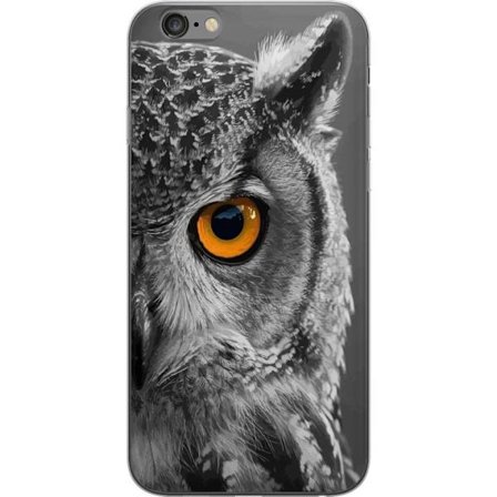 Yhteensopiva Puhelinkuori Apple iPhone 6 Plus Mustavalkoinen lähikuva pöllöstä, jossa on voimakkaan oranssi silmä ja yksityiskohtainen sulan rak