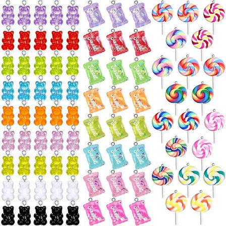Färgglada Lollipop Björnar Lera Hänge Godis Lollipop Charms För DIY Handgjorda Hantverk