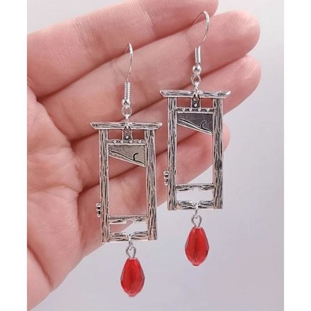 Earrings - Guillotine - Silver - Bead - Red