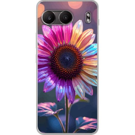 Kompatibelt Mobildeksel til OnePlus Nord 4 Irideserende blomst med glitrende kronblad i rosa lilla og gull mot myk bokeh bakgrunn