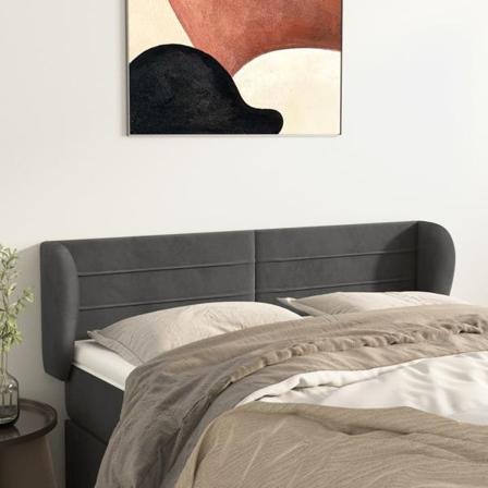 Vidaxl Huvudgavel Med Kanter Mörkgrå 147x23x78/88 Cm Sammet Grå