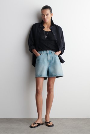 COS Women's High Rise Denim Shorts in Blue