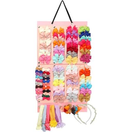 2 stk Hårbueholder for små jenter, Hengende hårklipp oppbevaringsorganisator, Hårklippholder, Filt veggmontert organisator for hårklipp hårbånd