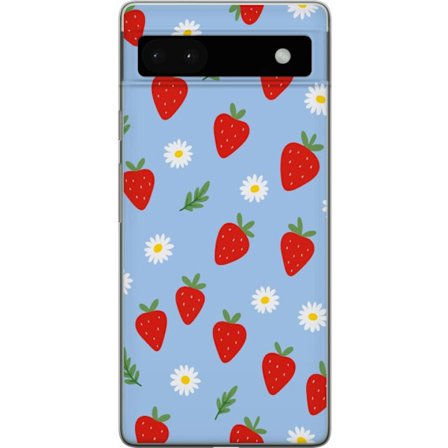 Yhteensopiva Puhelinkuori Google Pixel 6a Mansikka mansikat tulosta kesä marjat kukat päivänkakkarat ruotsalainen juhannus retro-design keittiö