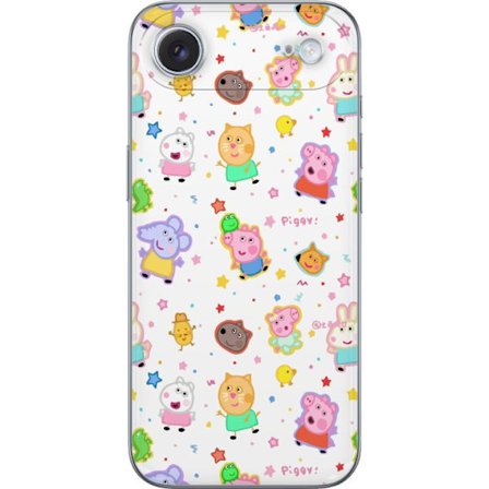 Yhteensopiva Puhelinkuori Apple iPhone 17 Air Värikkäät piirretyt eläinhahmot leikkisässä tyylissä tähtien ja pisteiden kera vaalealla taustalla