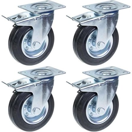 Swenkehjul - ZHONGSHAN - 125 mm - Sort gummi - Kapacitet 480 kg - Pakke med 4