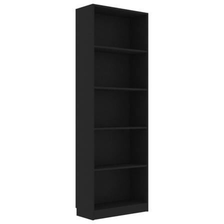 Vidaxl Bokhylla 5 Hyllor Svart 60x24x175 Cm Konstruerat Trä Svart