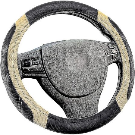 Rattstyrningsöverdrag, Bil Läder Rattöverdrag 15 Tum Beige Vadderad
